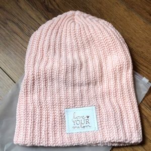 Love your melon blush rose gold foil patch beanie